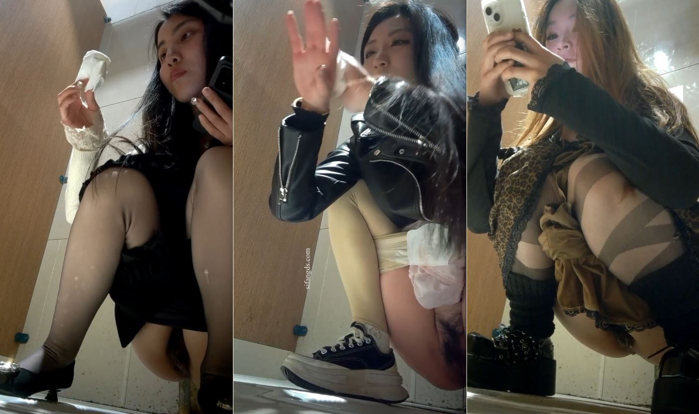 Chinese women squatted in the toilet, I see hairy pussies in action.