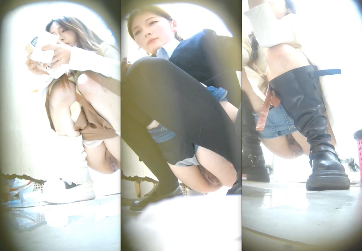 Chinese Schoolgirl in Uniform Squatting and Peeing Close Up